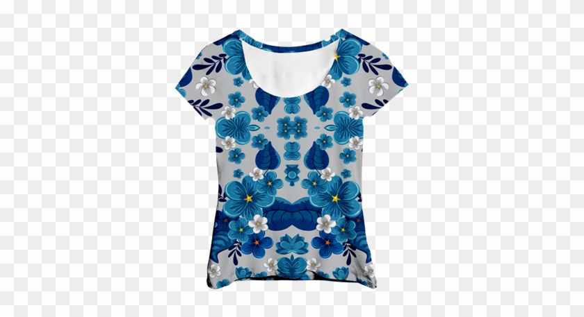 Blusa Com Florais Azul Mc - Blouse Clipart
