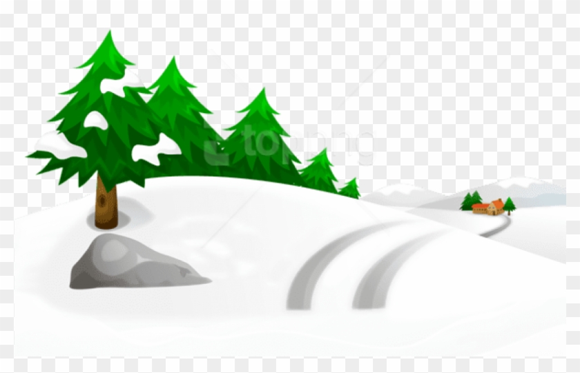 Free Png Snowy Winter Ground With Trees And House Png - Winter Trees And Houses Clipart Transparent Png #1285068