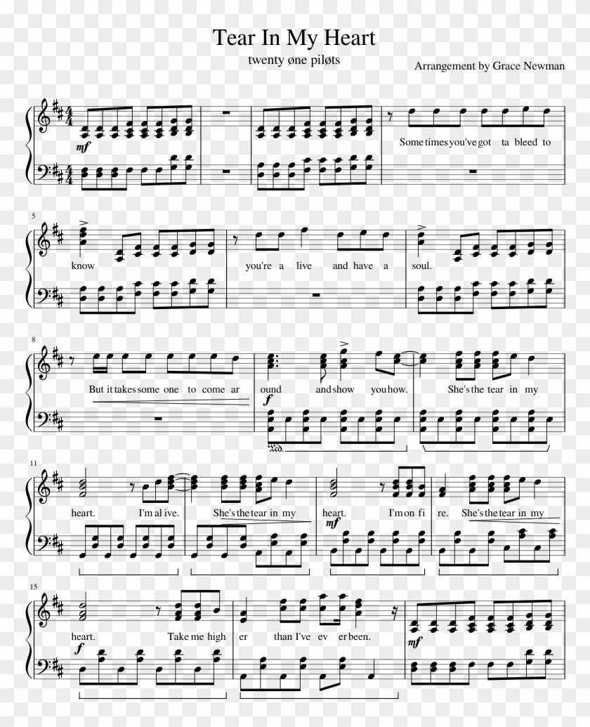 Tear In My Heart Sheet Music Composed By Arrangement - Tonya Brockhampton Piano Sheet Music Clipart #1286645