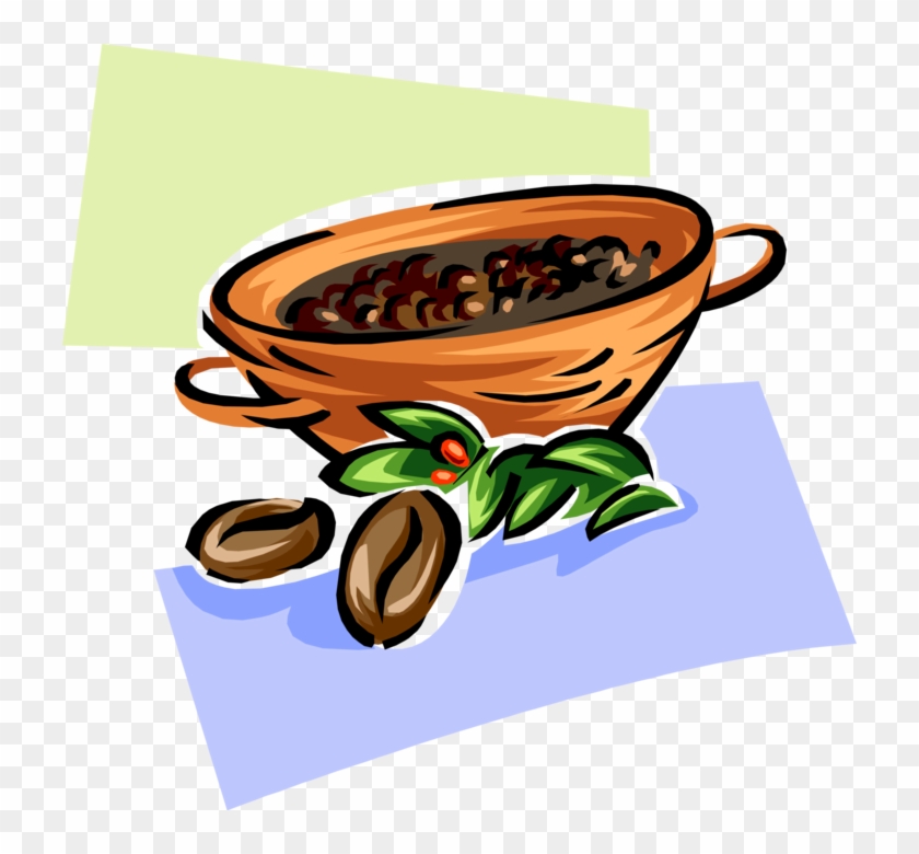 Vector Illustration Of Harvested Coffee Beans In Bowl - Cazuelas De Guisados Logos Clipart