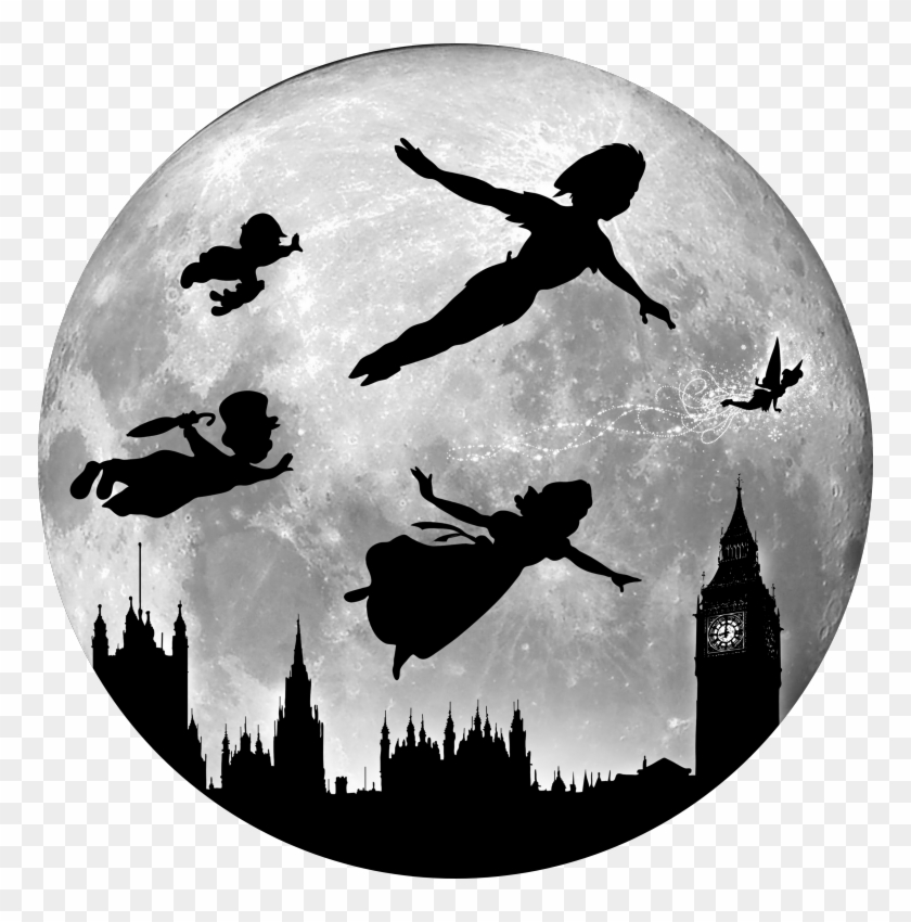 Full Moon Over London - Silhouette Transparent Peter Pan Png Clipart