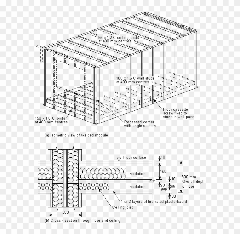 Details Of 4 Sided Modules Showing Recessed Corners - Modular Construction Connection Details Clipart #1292831