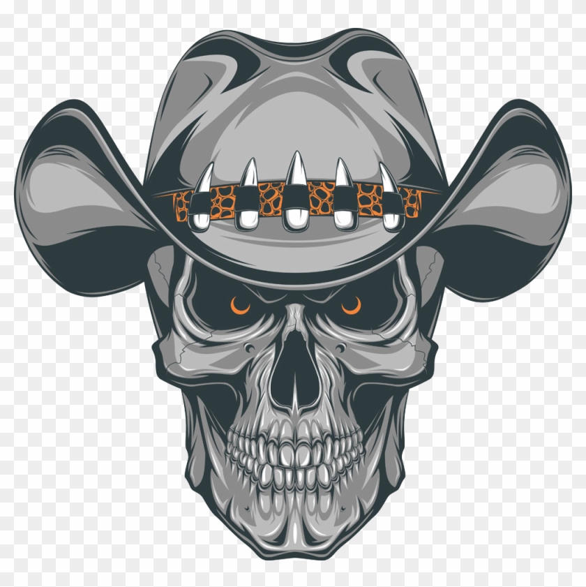 Clipart Black And White Download Old School Skull Cowboy - Cowboy Skull Tattoo Designs - Png Download #131440