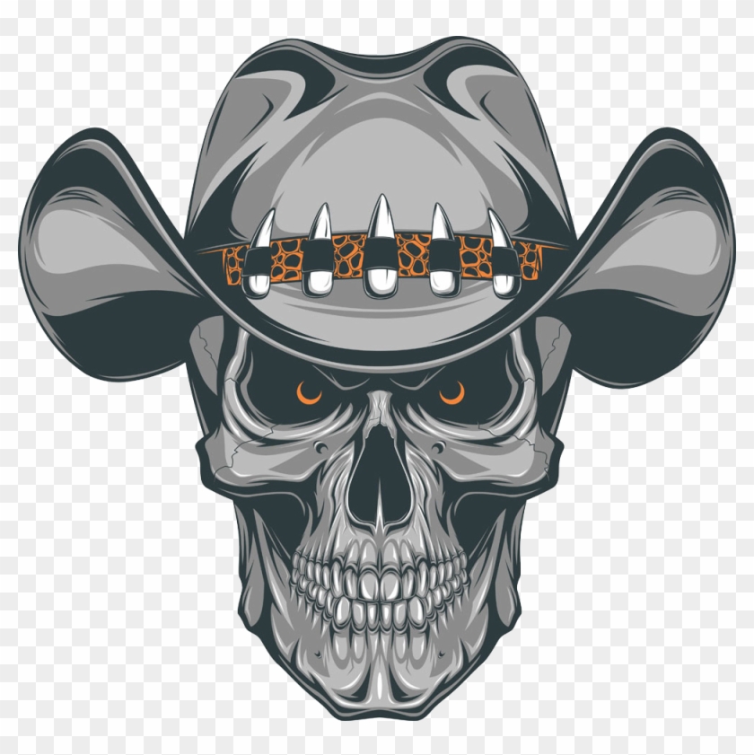 Clipart Black And White Download Old School Skull Cowboy - Cowboy Skull Tattoo Designs - Png Download