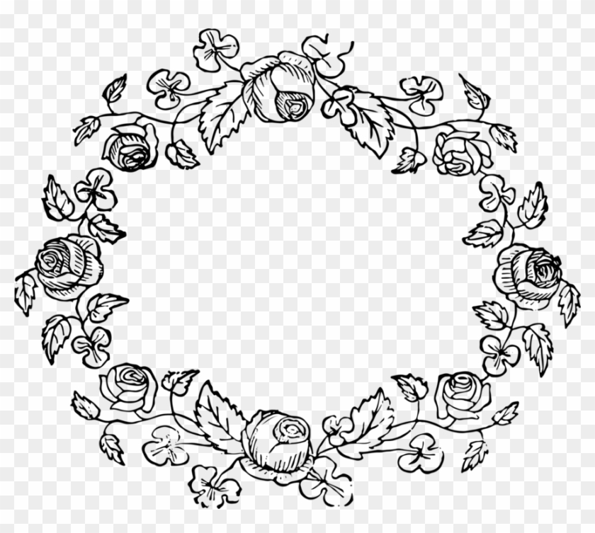 Wreath Floral Design Rose Flower Drawing - Frame Flower Drawing Png Clipart #132738