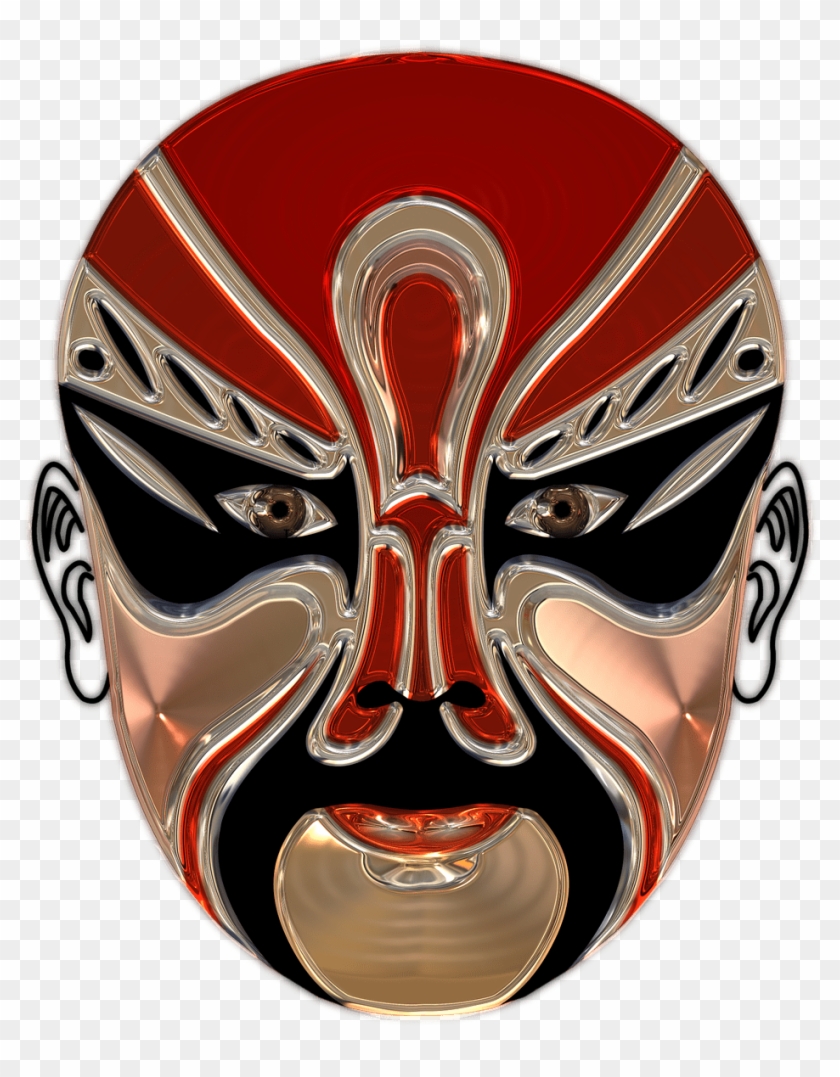 Chinese Opera Red Mask - Masquerade Full Mask Transparent Background Clipart