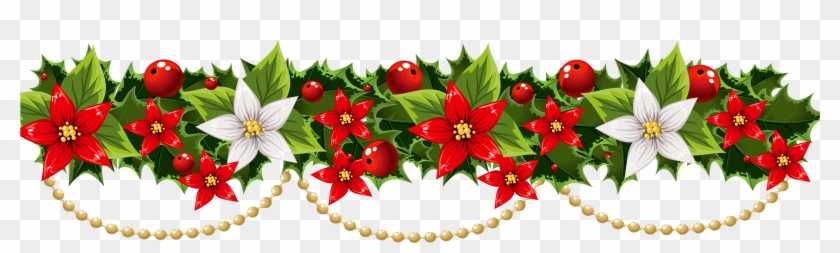 Christmas Poinsettia Clip Art Wreath Transprent Png - Clipart Transparent Christmas Garland #132927