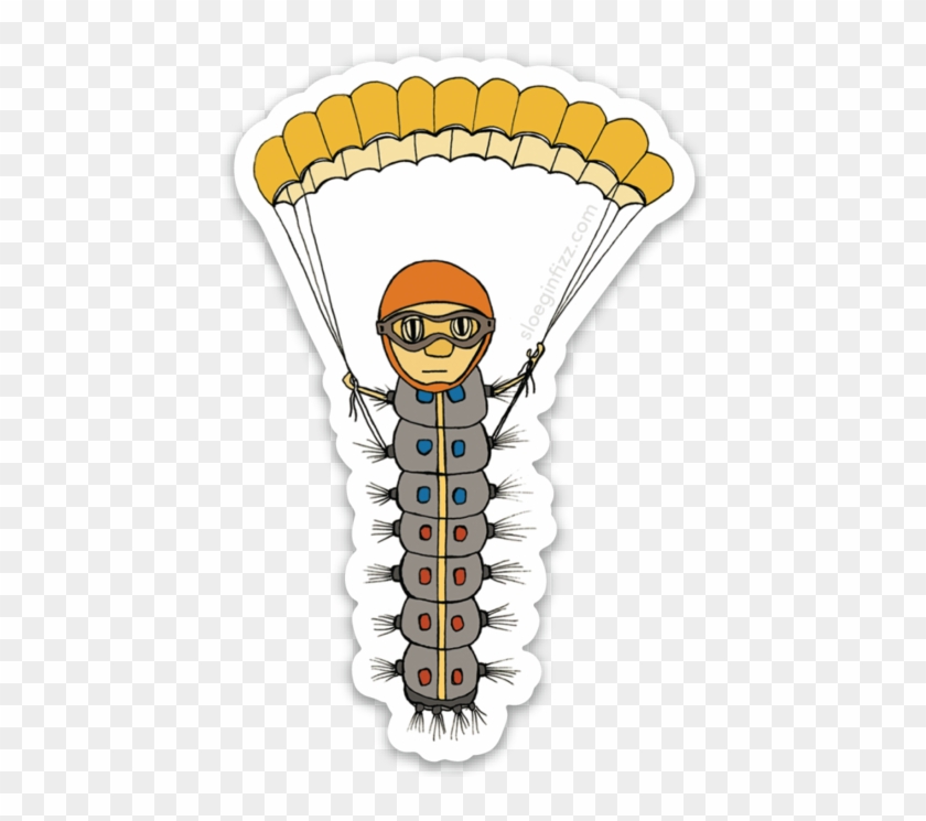 Caterpillar With A Parachute Vinyl Sticker - Illustration Clipart