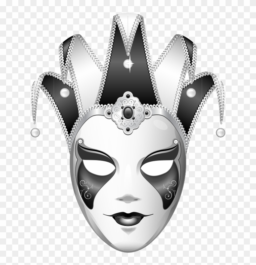 Mask Black And White Jester Transprent Png - Black And White Mask Png Clipart #133332