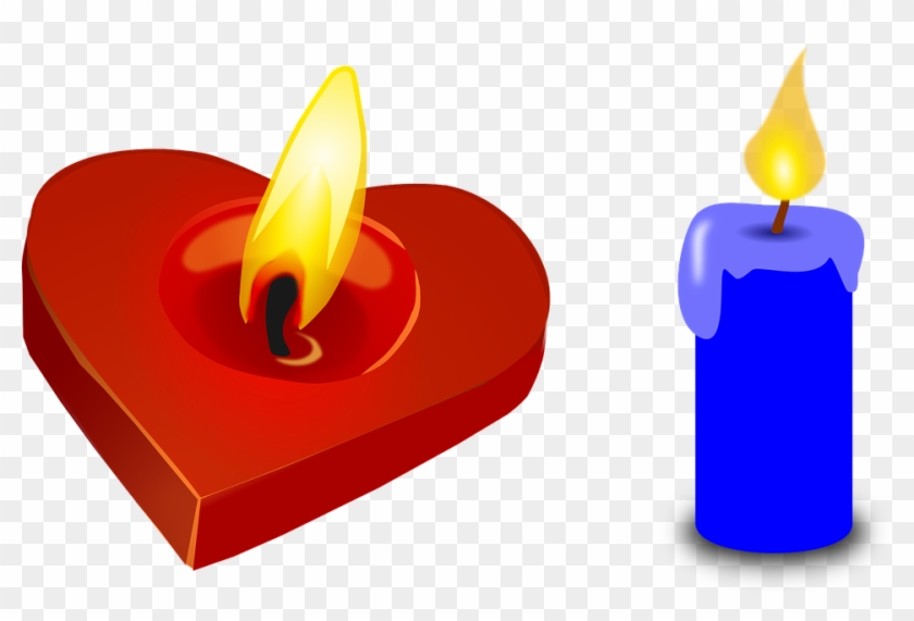 Candle, Heart, Valentine, Red, Light, Blue, Burning - Clipart Light Candle - Png Download