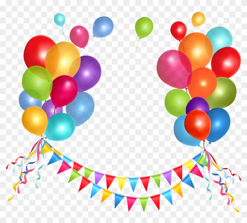 Transparent Party Streamer And Balloons Png Picture - Birthday Party Balloons Png Clipart