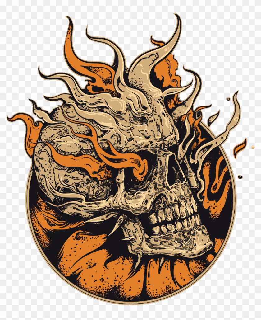 Art Skeleton Skull Illustration Vector Flame Human - Tengkorak Api Png Clipart #1300528