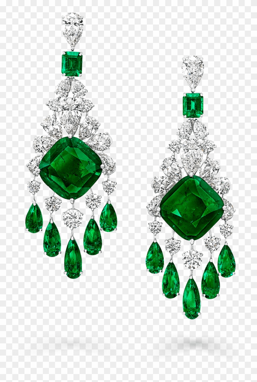 Graff High Jewellery Cushion Cut Columbian Emerald - Earrings Clipart