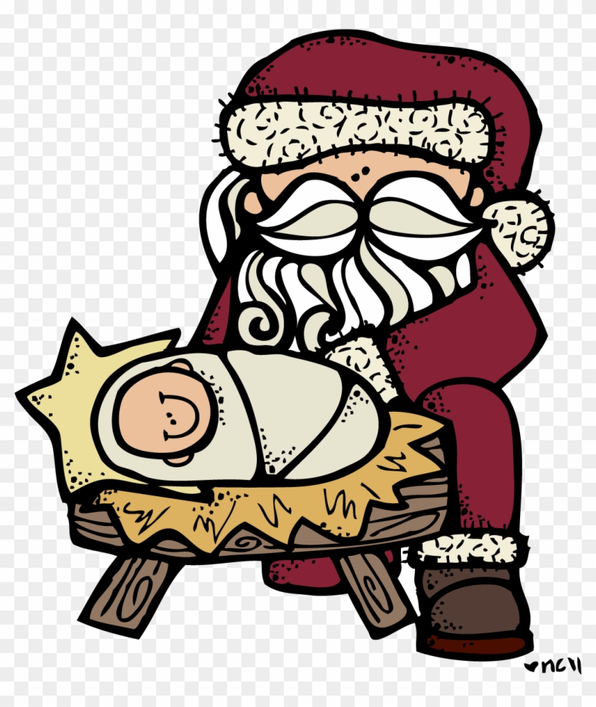Santa And Jesus - Santa And Baby Jesus Clip Art - Png Download