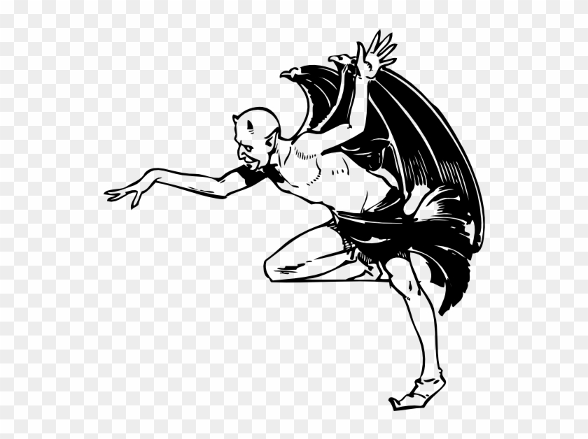 Devil Posing Black White Line Art 555px - Black And White Devil Clipart