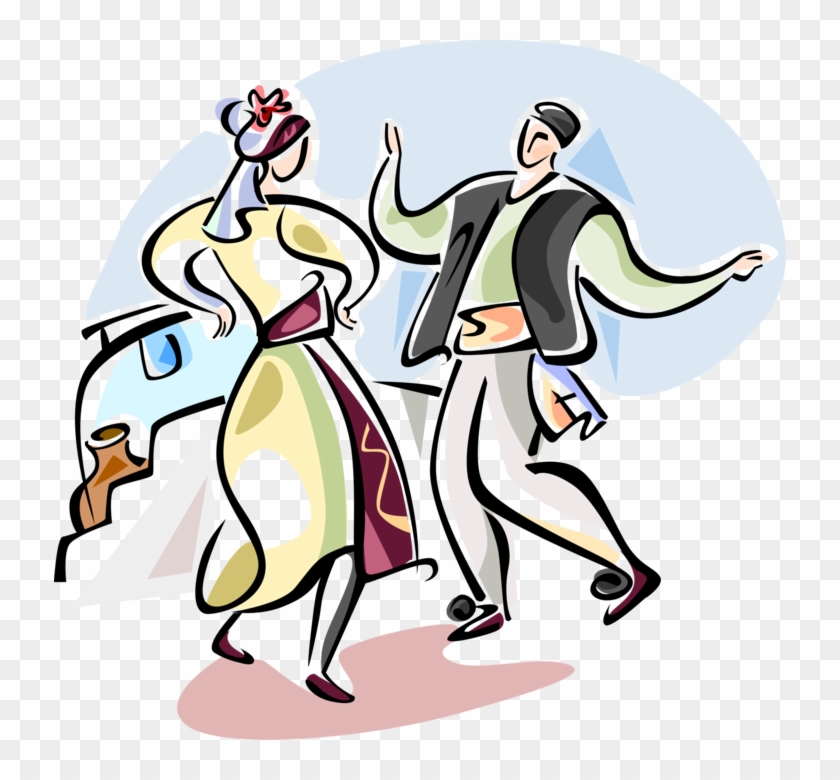 Vector Illustration Of Traditional Greek Dancers Dancing - Greek Dance ...