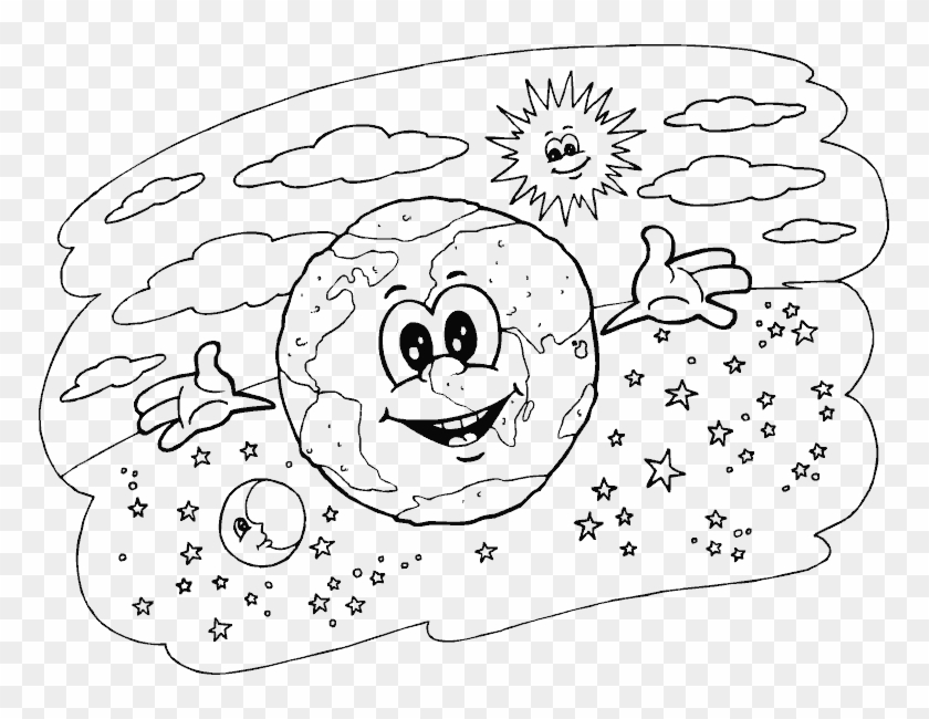 Earth, Sun, And Moon - Coloring Earth Clipart #1311752