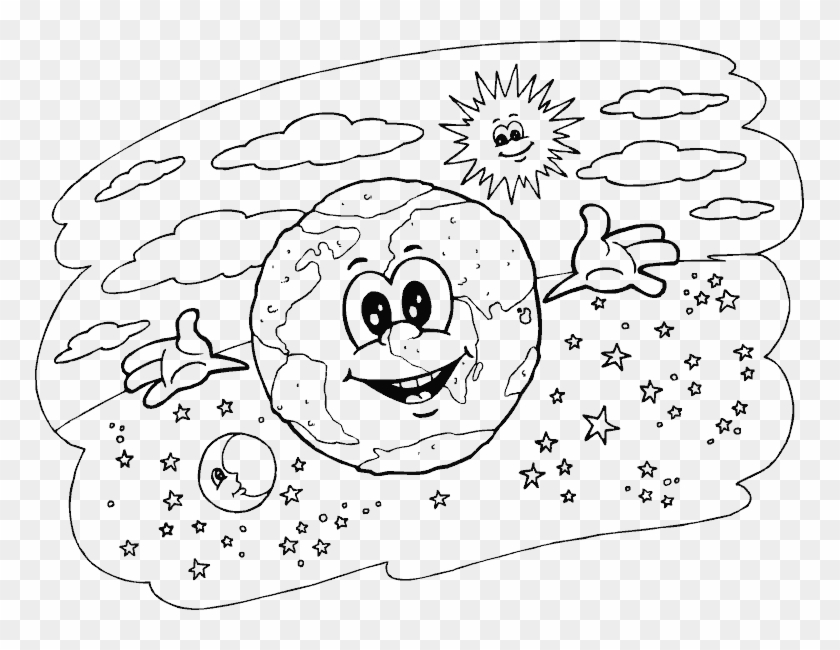 Earth, Sun, And Moon - Coloring Earth Clipart