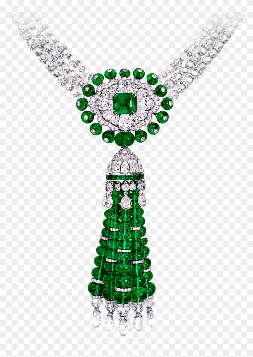A Graff Emerald Bead And Diamond Necklace Detail View - Graff Emerald Tassel Clipart #1314325