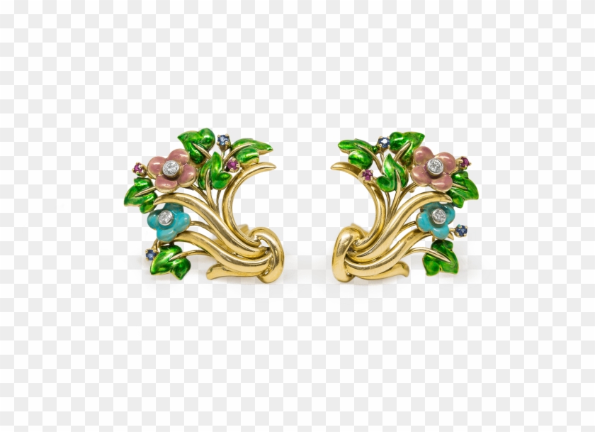 Enamel Stones Gold Earrings - Body Jewelry Clipart