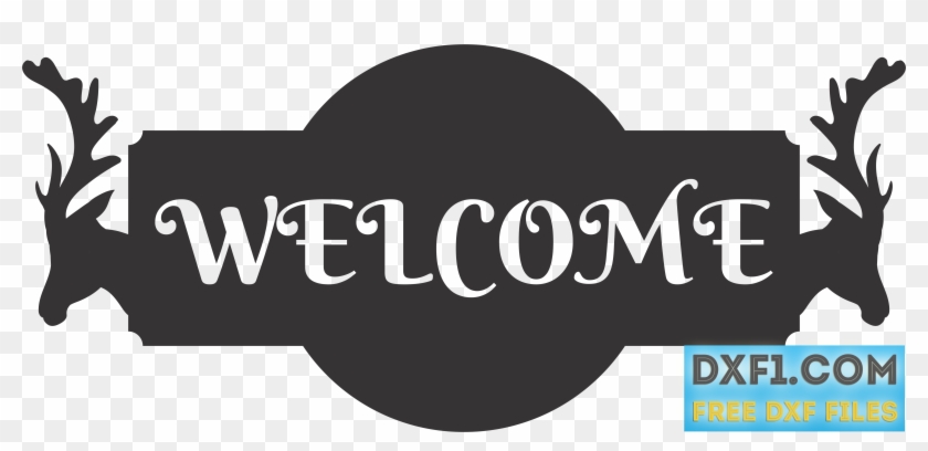 Free Dxf Welcome Sign With Deer Heads - Calligraphy Clipart