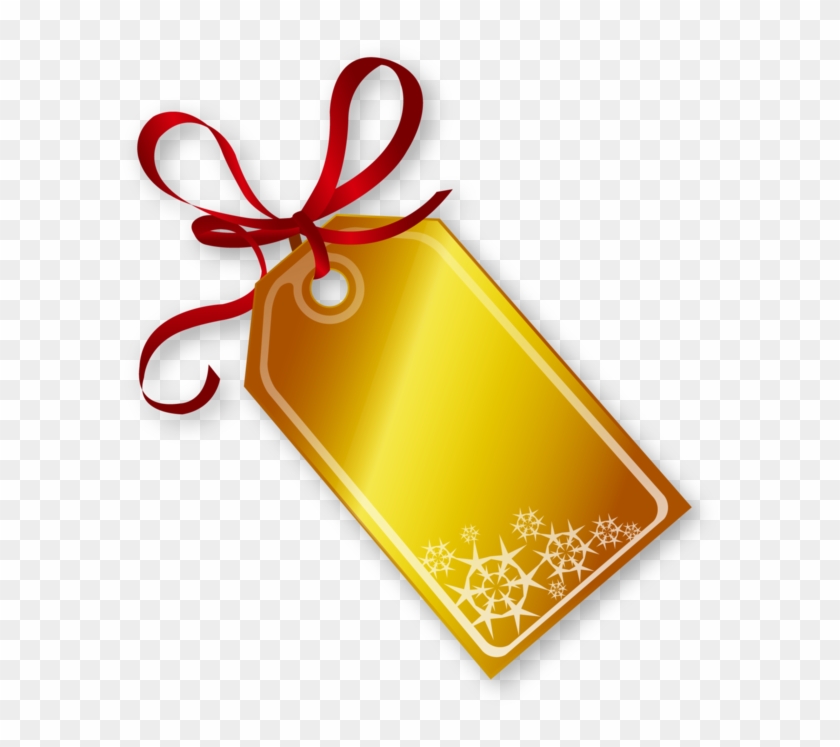 Golden Christmas Tag With Red Ribbon - Red & Gold Christmas Tag Clipart #1319951