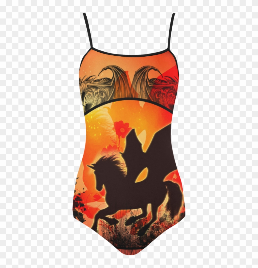Wonderful Black Unicorn Silhouette Strap Swimsuit - Maillot Clipart #1322784