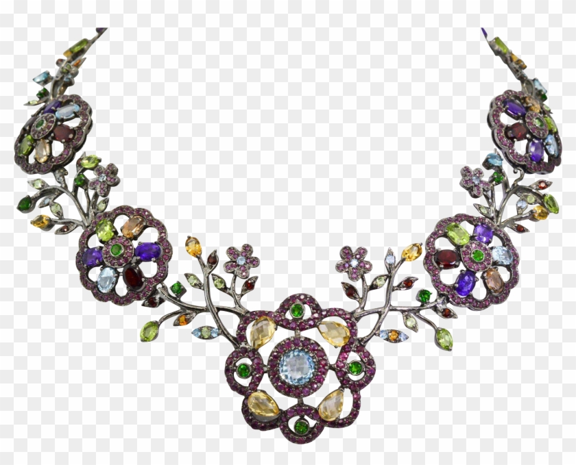 Sterling Silver, Ruby, Garnet, Amethyst, Topaz, Peridot, - Necklace Clipart