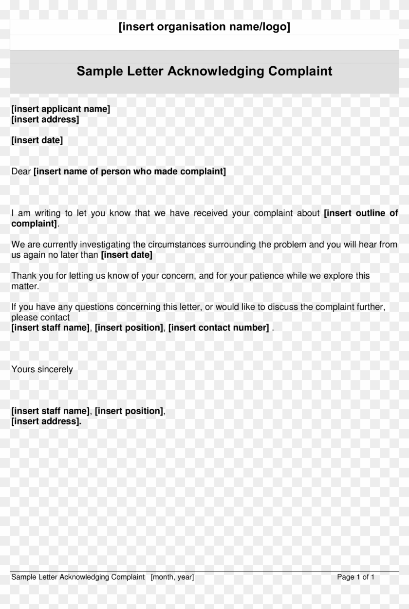 Job Complaint Letter Sample New Free Employee Plaint - Acknowledging Complaint Letter Sample Clipart
