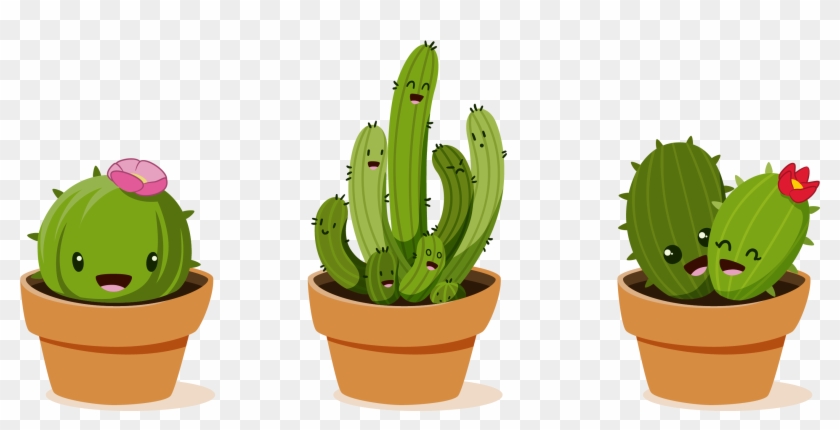 Cactus Clipart Potted - Cactus With Flowers Drawing - Png Download