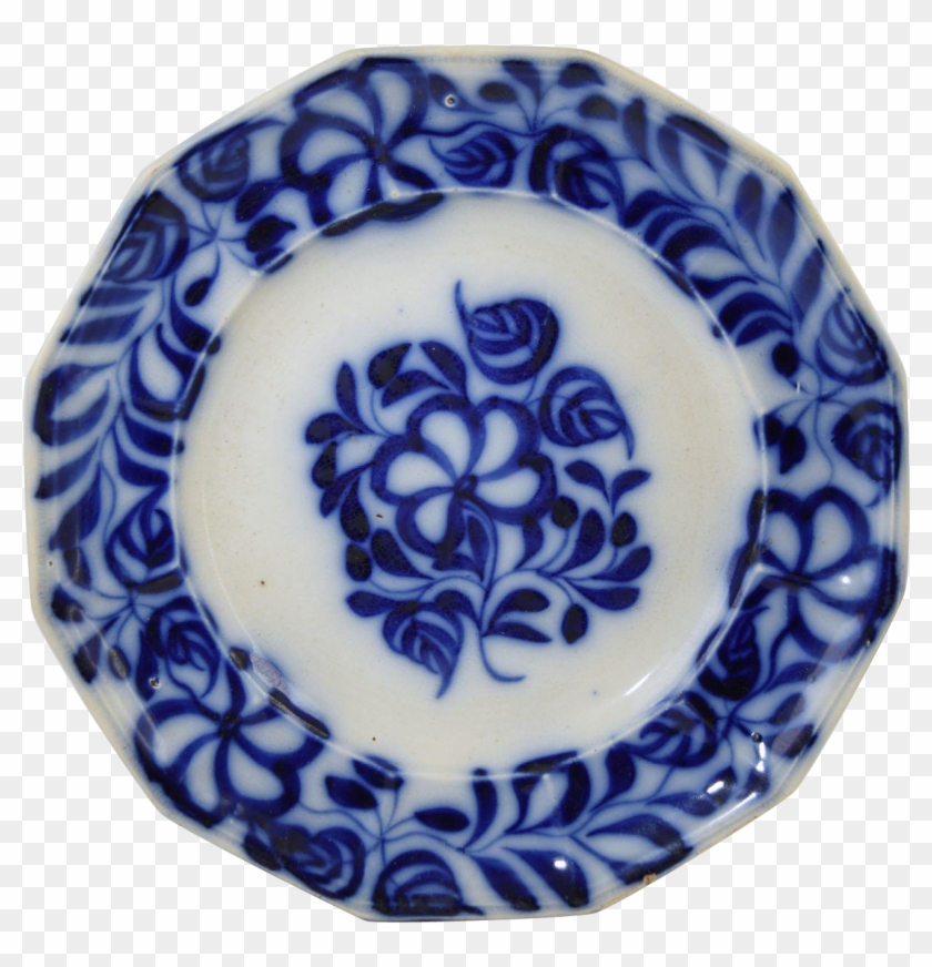 Antique Flow Blue Brush Stroke Plate 9 1/2" Five Petal - Blue And White Porcelain Clipart #1341211