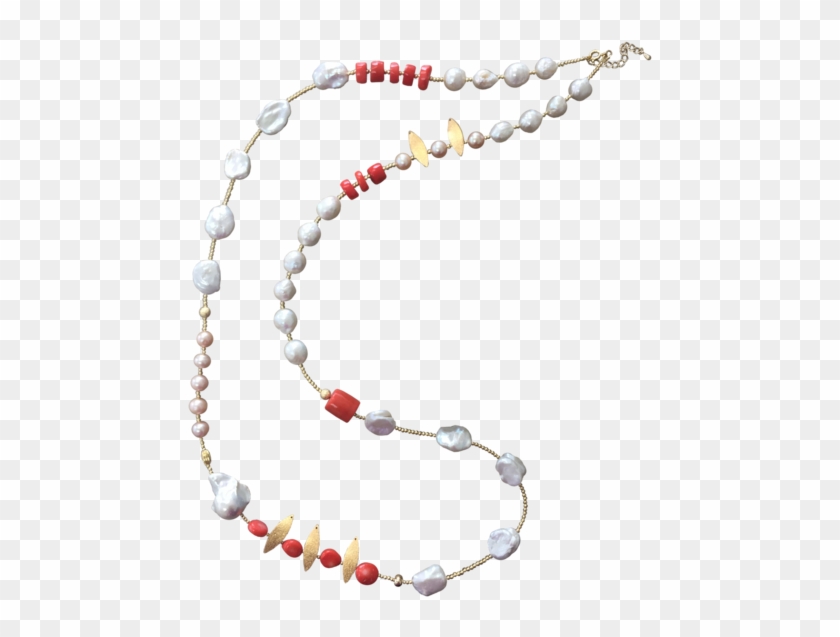 Freshwater Pearls With Orange Bamboo Coral Long Necklace - Bead Clipart #1341346