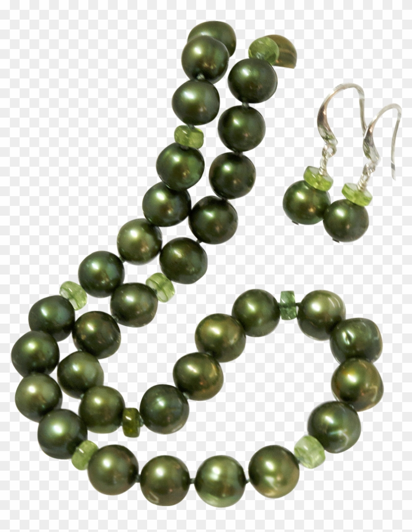 Green Pearl Necklace With Peridot Beads - Bead Clipart