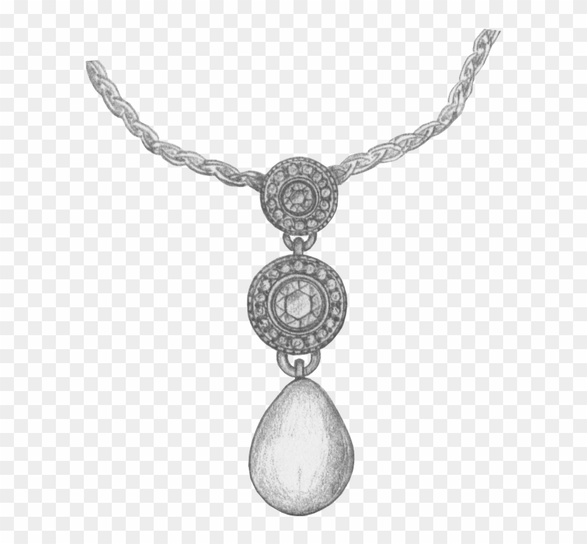 Hand Sketch Of A Diamond And Pearl Necklace - Locket Clipart