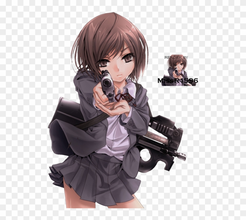 Drawn Girl Weapon - Anime Bad Girl With Gun Clipart #1341782