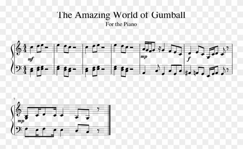 The Amazing World Of Gumball Sheet Music For Piano - Amazing World Of Gumball Sheet Music Clipart