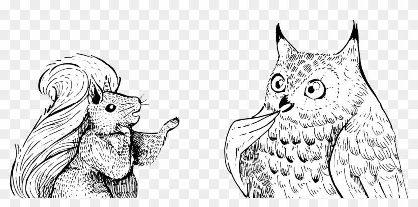 Squirrel And Owl Conversing While Standing - Squirrel And Owl Clipart