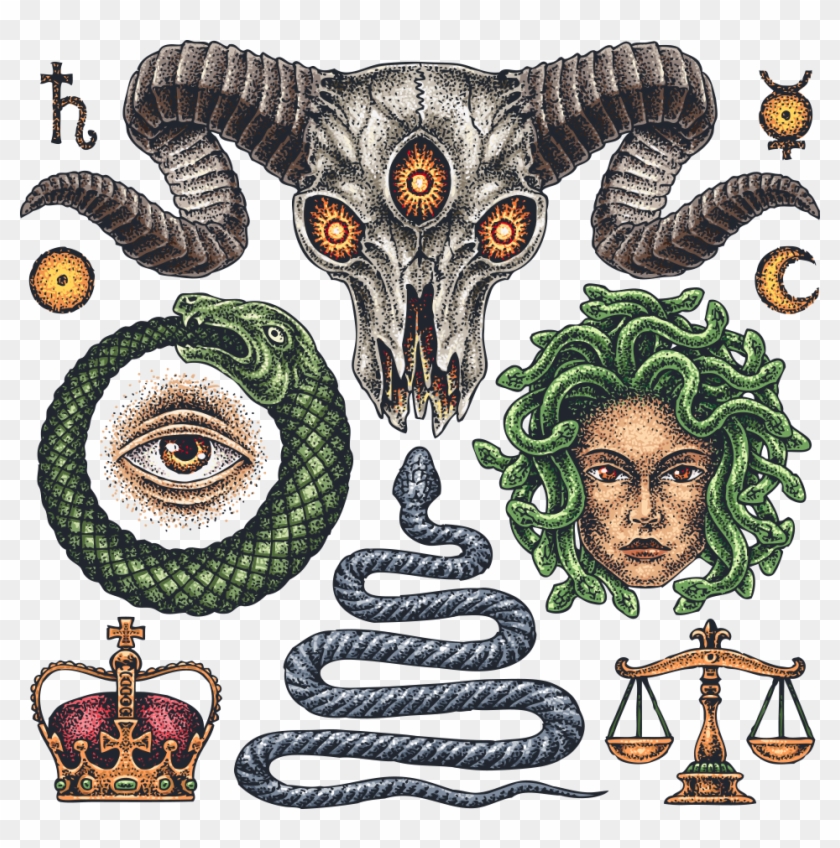 Occult And School Old Tattoo Flash Clipart - Old School Snake Tattoo - Png Download