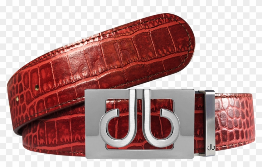 Burgundy Crocodile Textured Leather Belt With Buckle Clipart