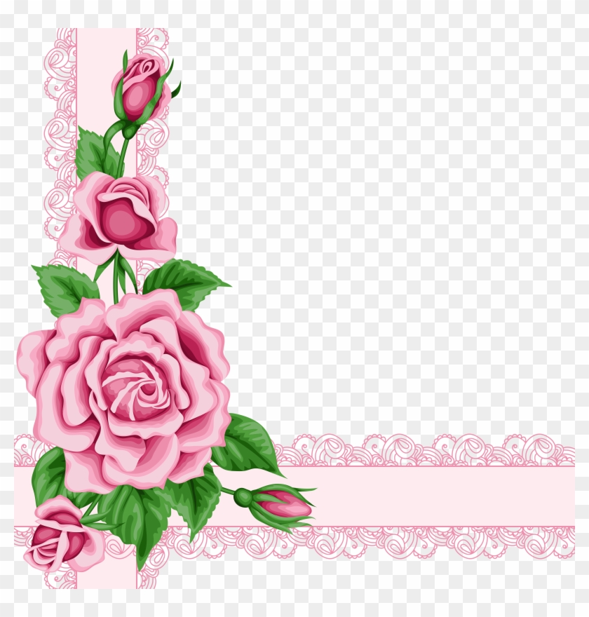 Pink Rose Clipart Flower Cluster Pencil And In Color - Rose Flower Border Clipart - Png Download #1348138