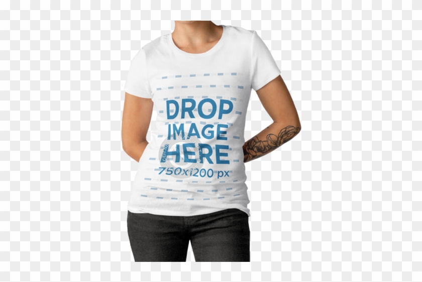 Girl With Tattoo Wearing A Tshirt Template While Standing Active
