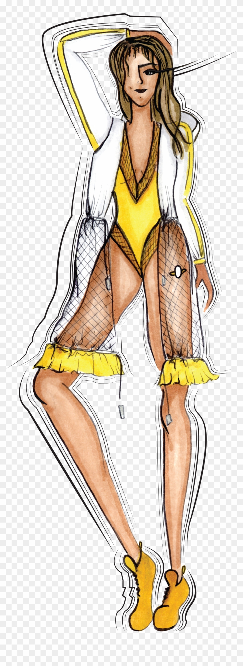 This Look Includes A Leotard With Fishnet Inserts Which - Illustration Clipart