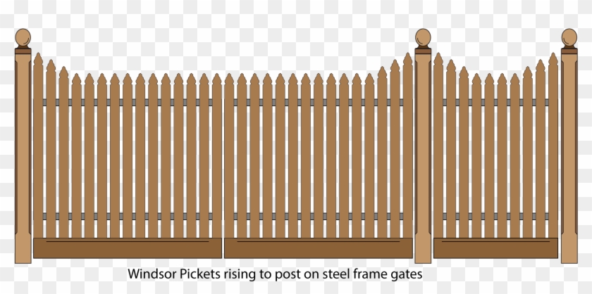 Windsor Pickets Rising To Post Gates - White Windsor Picket Fence Clipart #1355621
