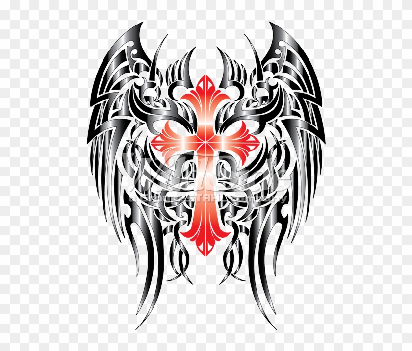 Cross With Gothic Wings - Cross With Wings Transparent Clipart