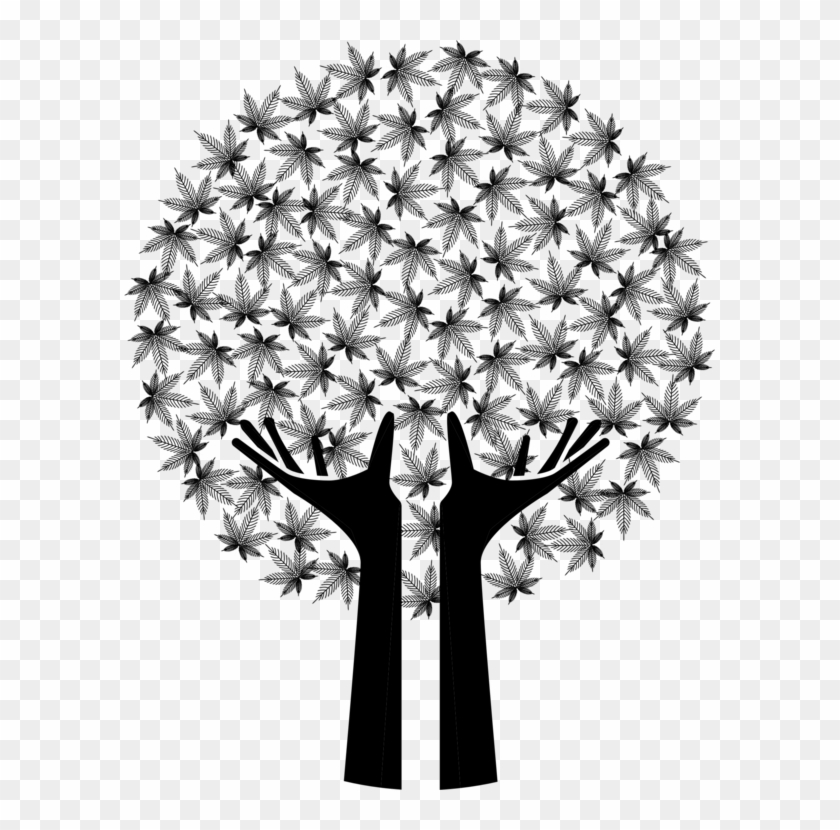 Tree Black And White Drug Hemp Watercolor Painting - Png Arbre Main Clipart #1357797