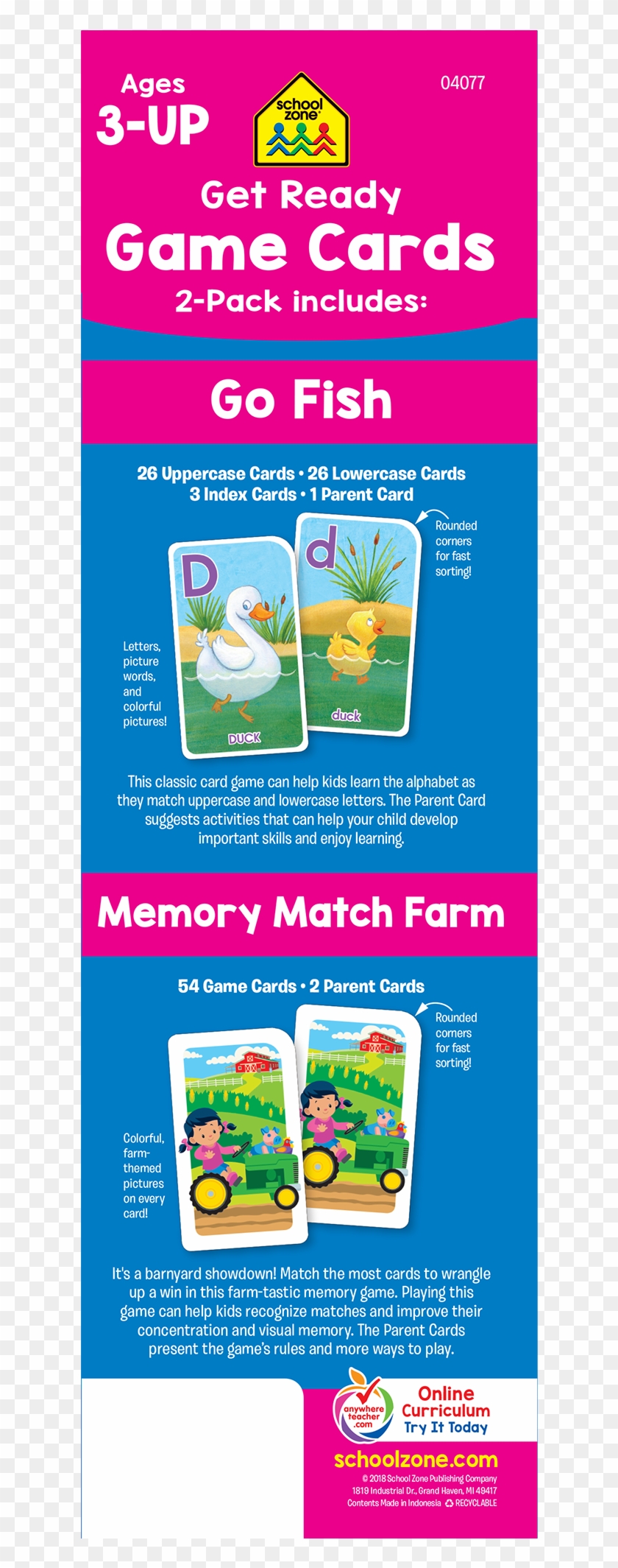 Get Ready Game Cards Go Fish & Memory Match Farm 2-pack - School Zone Clipart #1358347