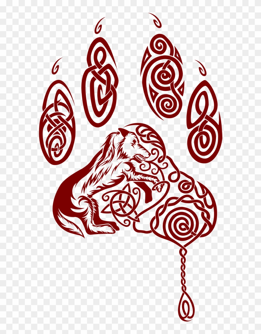 Red Celtic Paw Tattoo Stencil By Damien Thibault - Celtic Dog Paw Tattoo Clipart