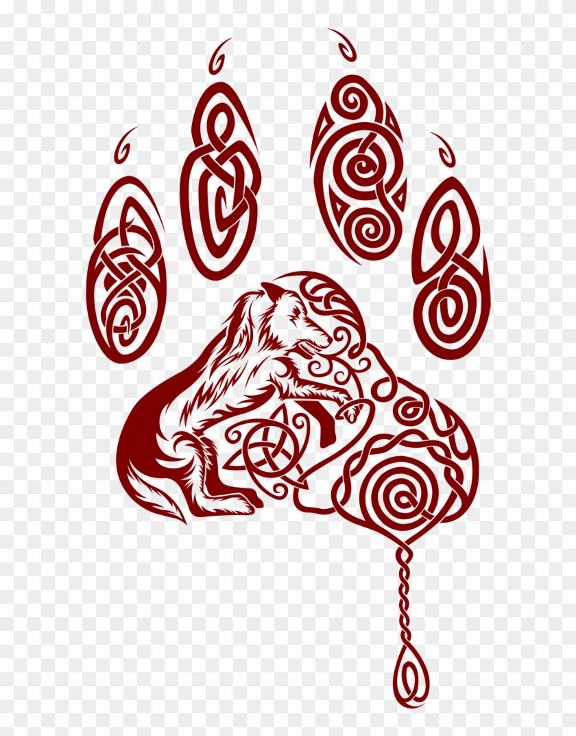 Red Celtic Paw Tattoo Stencil By Damien Thibault - Celtic Dog Paw Tattoo Clipart #1358487