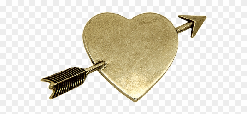 Heart Arrow With Pin, Antique Gold - Heart Clipart