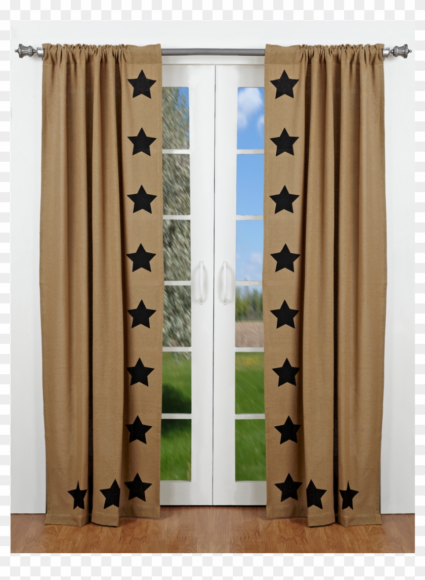 Burlap W/black Stencil Stars Panel Set Of 2 - Burlap Curtains Clipart #1362643